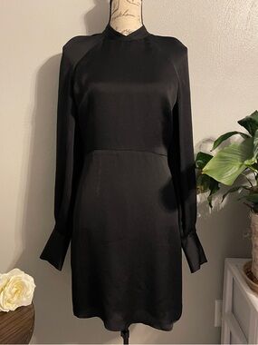 Express Black Mock Neck Long Sleeve Mini Dress Petite Small Elegant